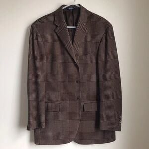 Vintage Ralph Lauren Polo Plaid Blazer Made In Italy Mens 46 Brown Tan Tartan